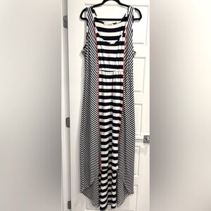Maurices Striped Long Maxi Dress Womens 1X Coastal Nautical Cruise Summer Beach